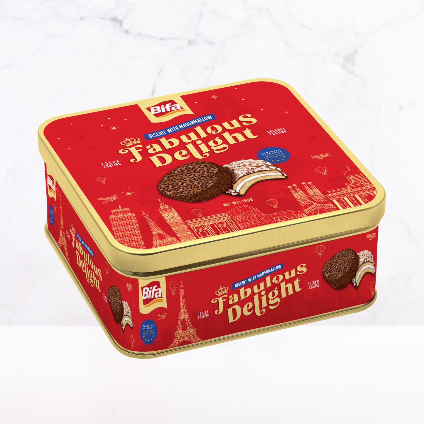 Bánh quy hỗn hợp nhân kem xốp phủ ca cao dừa Bifa Fabulous Delight 150 g