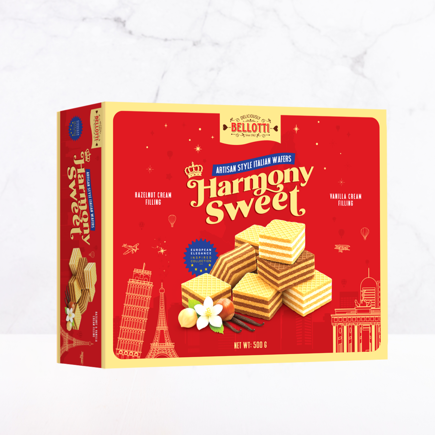Bánh xốp vị kem vani và hạt phỉ Harmony Sweet 500 g