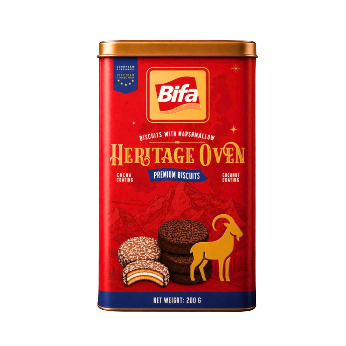 Bánh quy nhân kem xốp phủ ca cao dừa Heritage Oven Bifa 200g (Hộp)