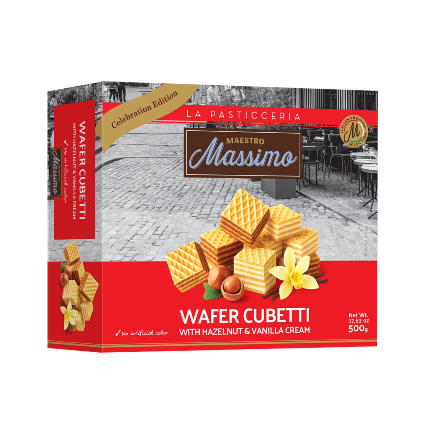 Bánh quy xốp Wafer Cubetti vị hạt phỉ và Vani Maestro Massimo 500 g