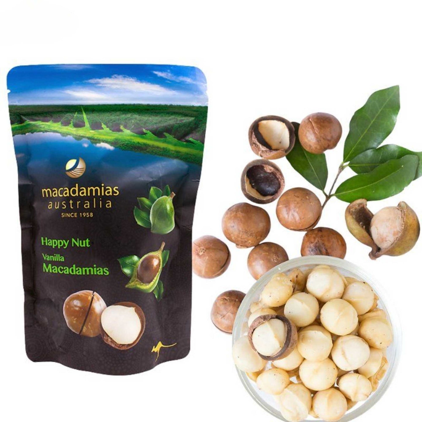 Hạt mắc ca hương vani Happy Nut 225G
