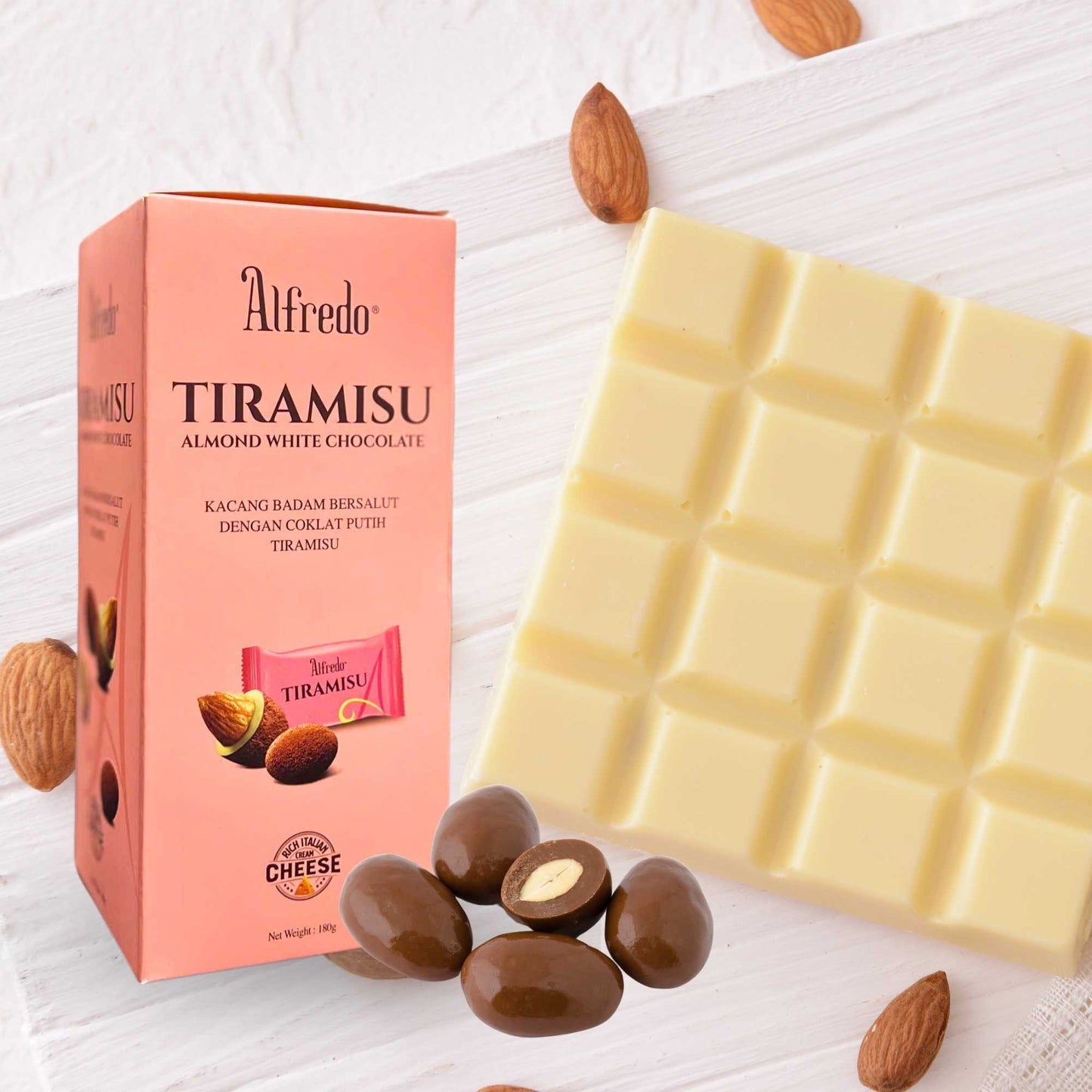 White chocolate almond Alfredo tiramisu cheese 180G