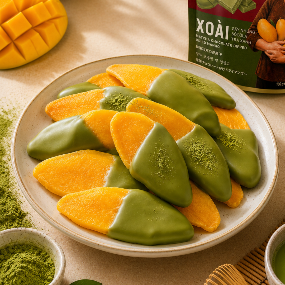 Xoài Sấy Nhúng Socola Trà Xanh Phin Lady 100g ( Túi zip)