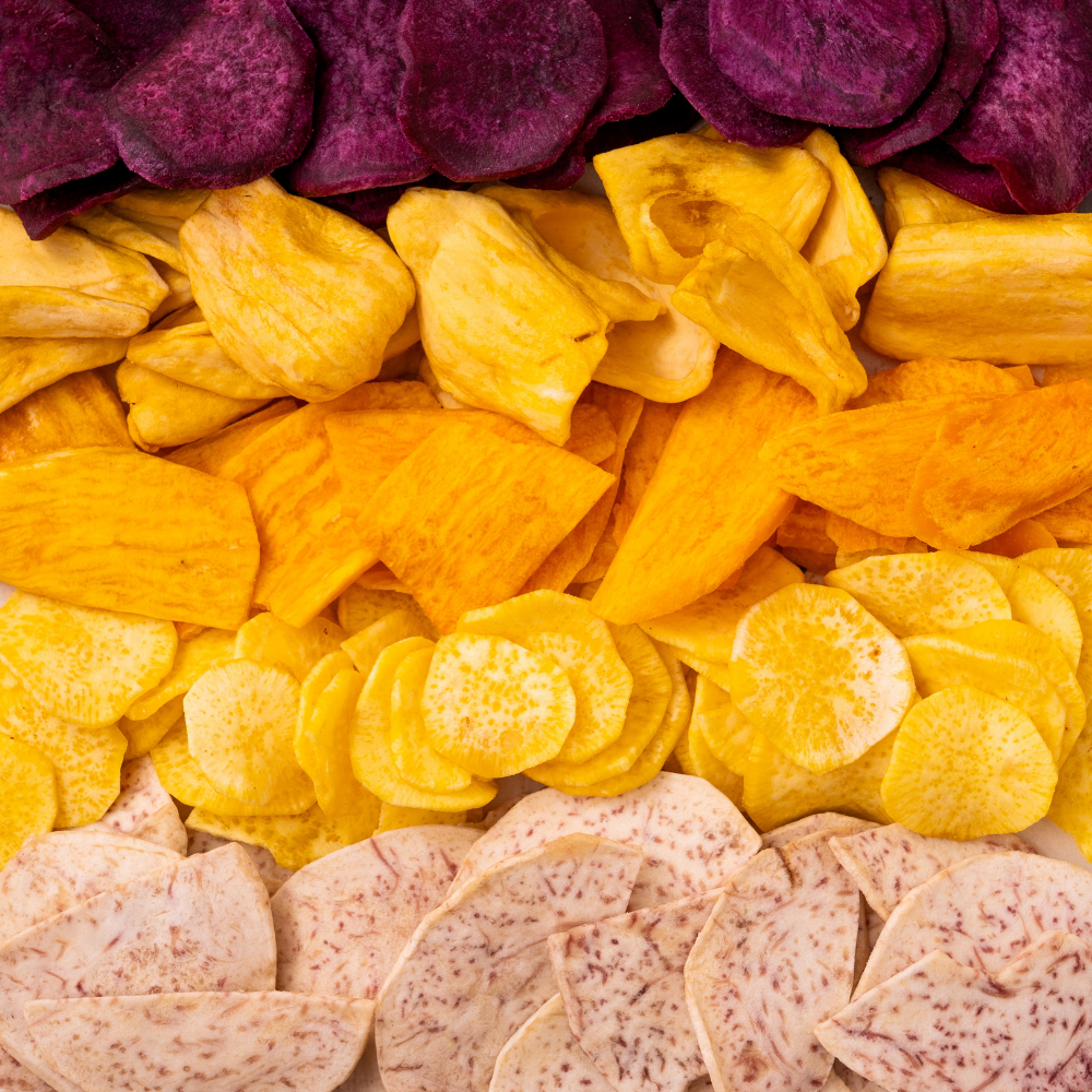 Combo 4 túi (1 chuối - 1 mít - 1 khoai lang - 1 khoai môn) sấy giòn tự nhiên Farmers Fine Foods