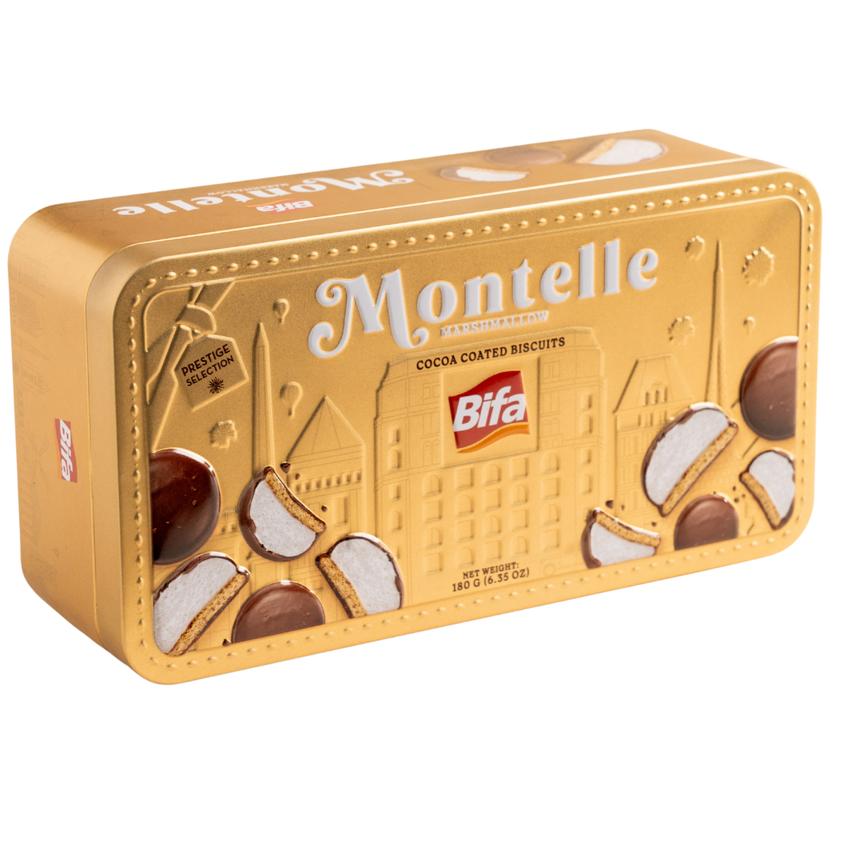 Bánh quy kẹp kẹo dẻo marshmallow phủ ca cao Montell Bifa 180 g (Hộp)