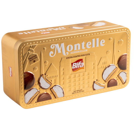 Bánh quy kẹp kẹo dẻo marshmallow phủ ca cao Montell Bifa 180 g (Hộp)