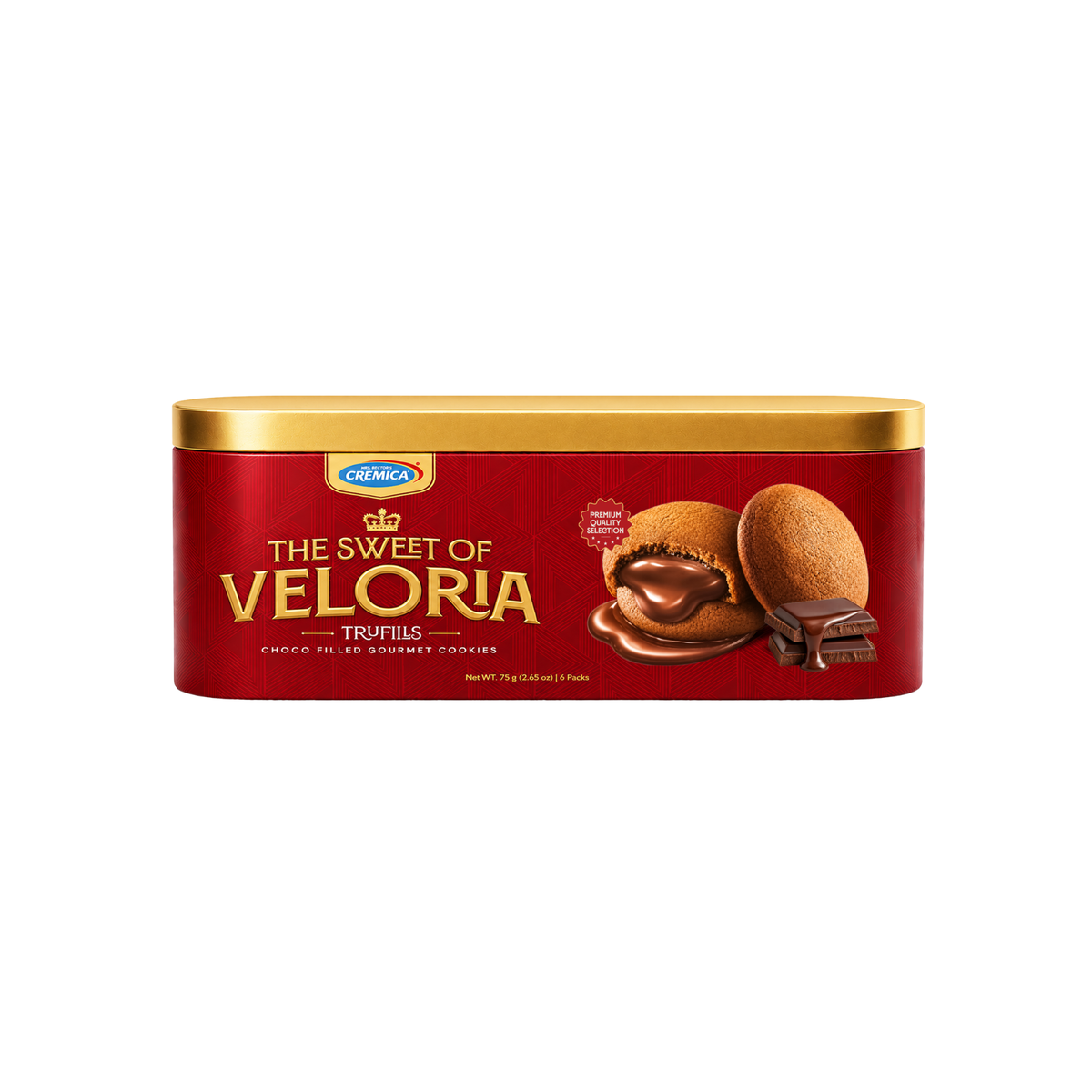 Bánh quy nhân kem sô cô la chảy The Sweet of Veloria 125 g (10 gói x 12.5 g / hộp thiếc)