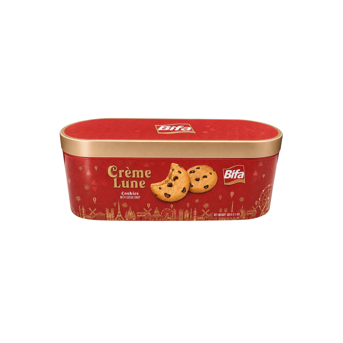 Bánh quy với hạt sô cô la sữa Crème Lune Bifa 180 g (3 gói x 60 g / hộp thiếc)
