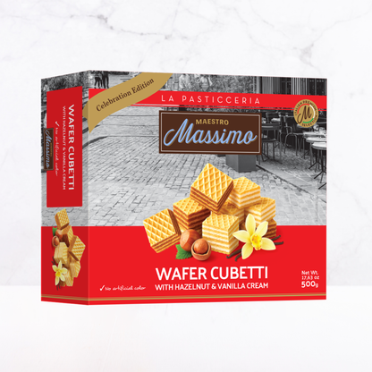 Bánh quy xốp Wafer Cubetti vị hạt phỉ và Vani Maestro Massimo 500 g