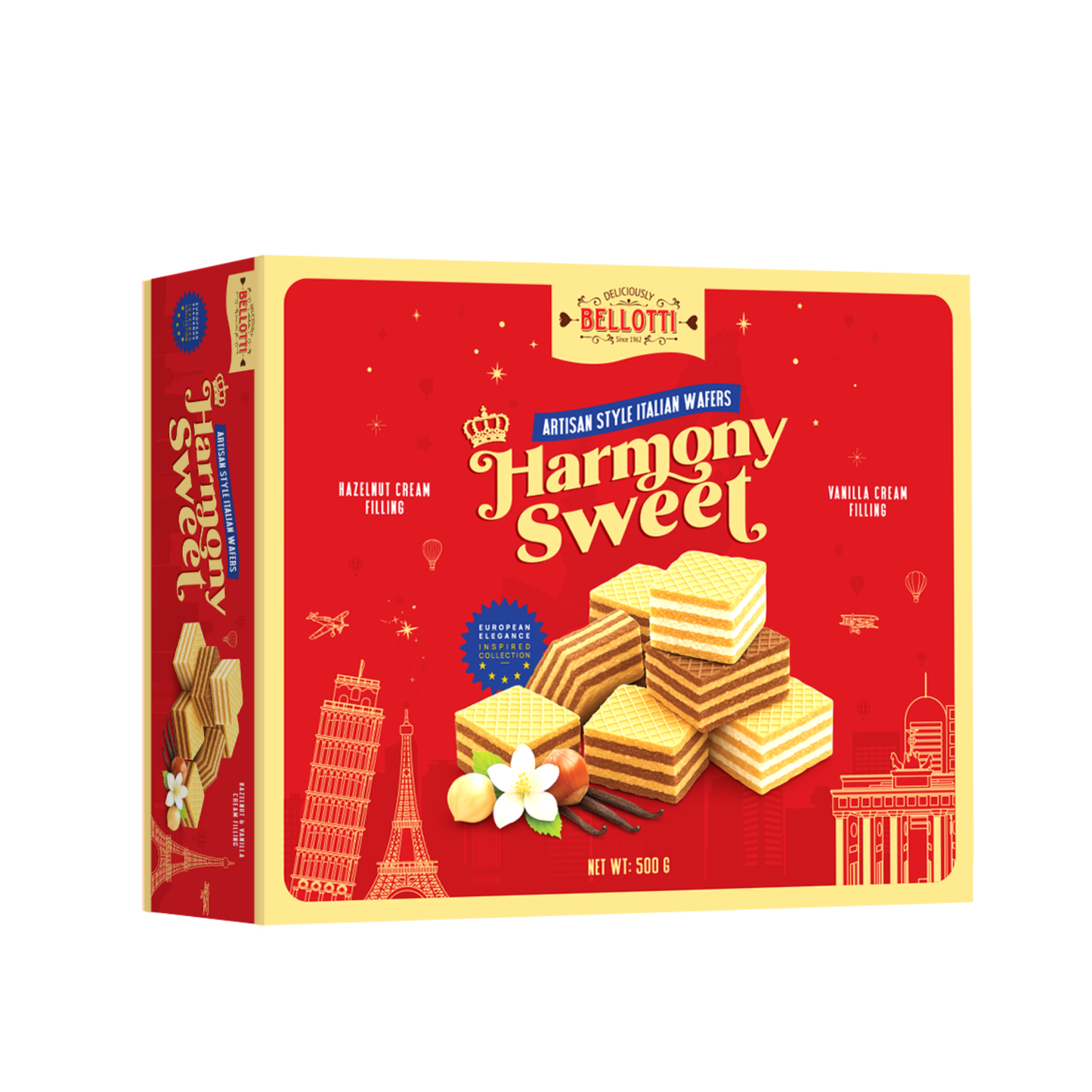 Bánh xốp vị kem vani và hạt phỉ Harmony Sweet 500 g