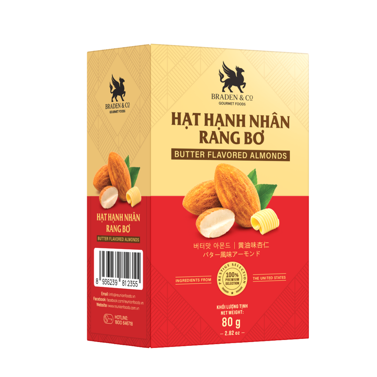Hạnh nhân rang bơ Braden & Co 80g