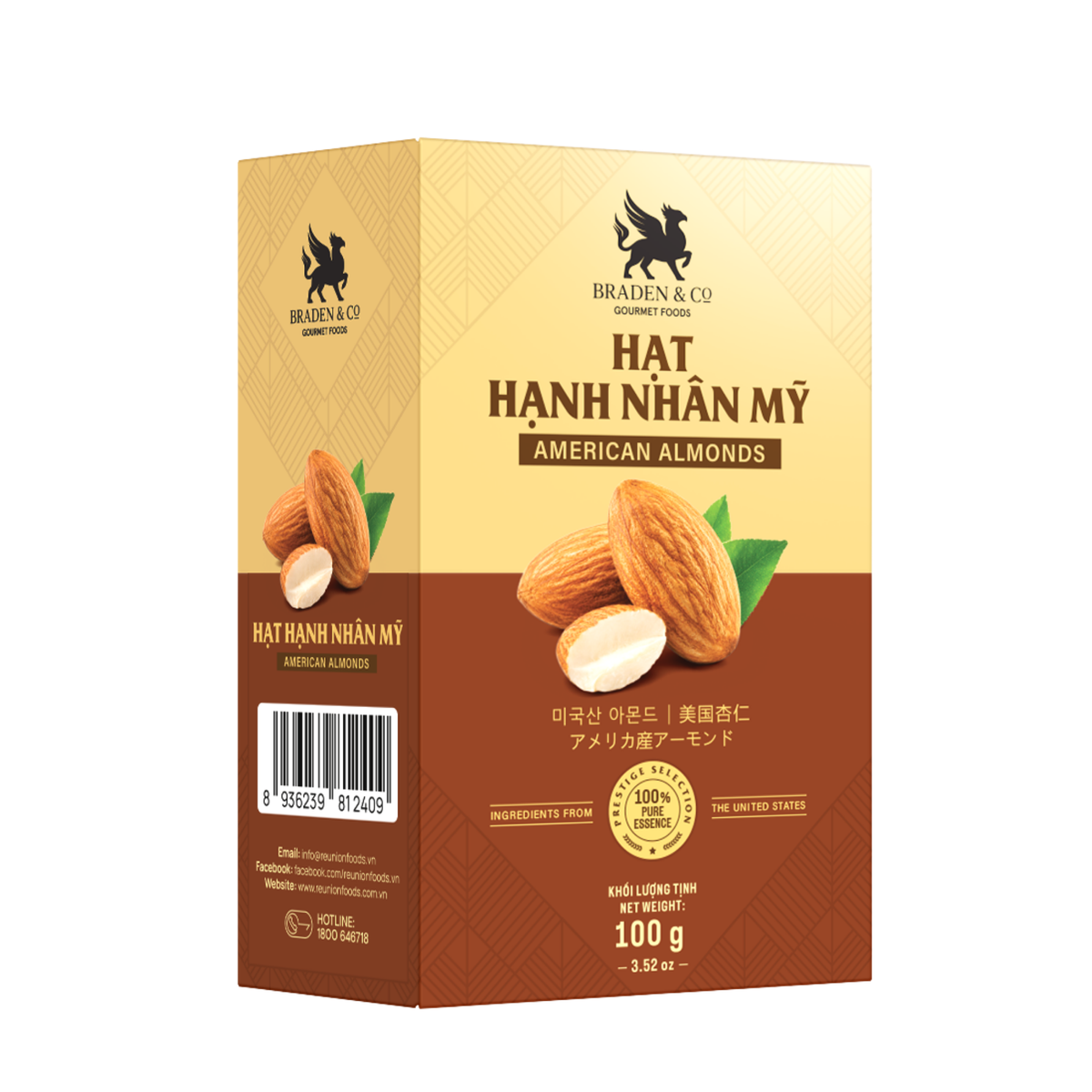 Hạt hạnh nhân Mỹ Braden & Co 100g