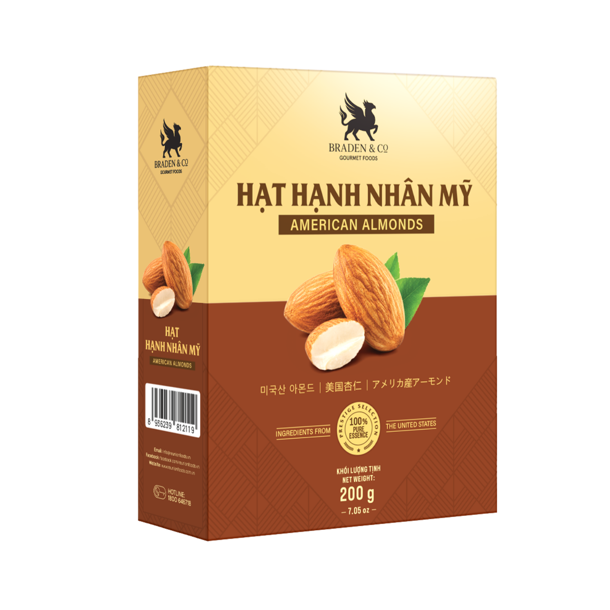Hạt hạnh nhân Mỹ Braden & Co 200g