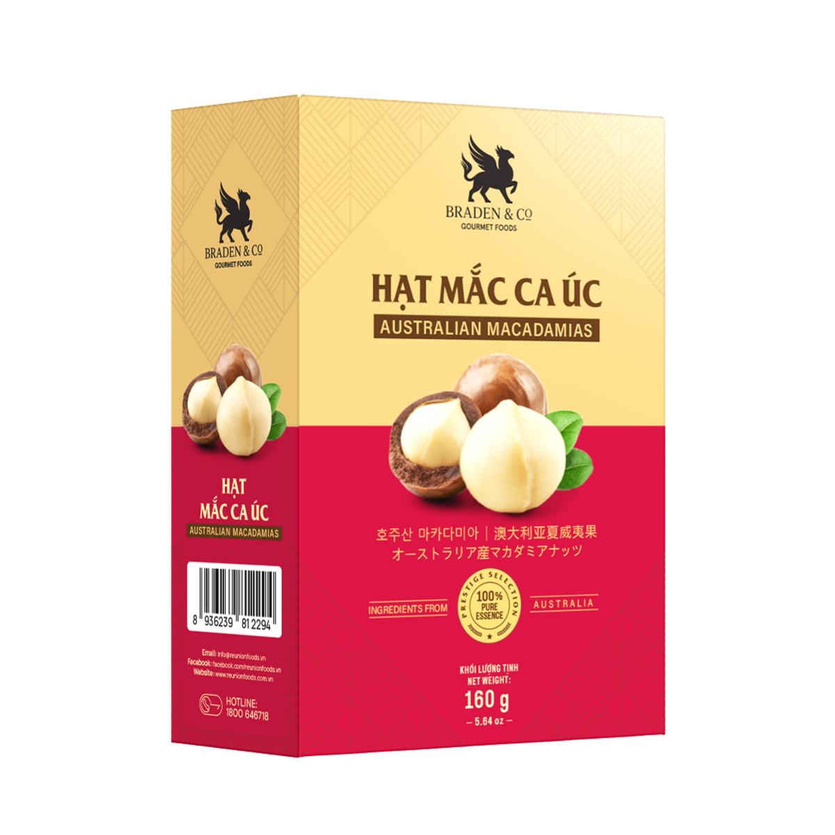Hạt mắc ca Úc Braden & Co 160g