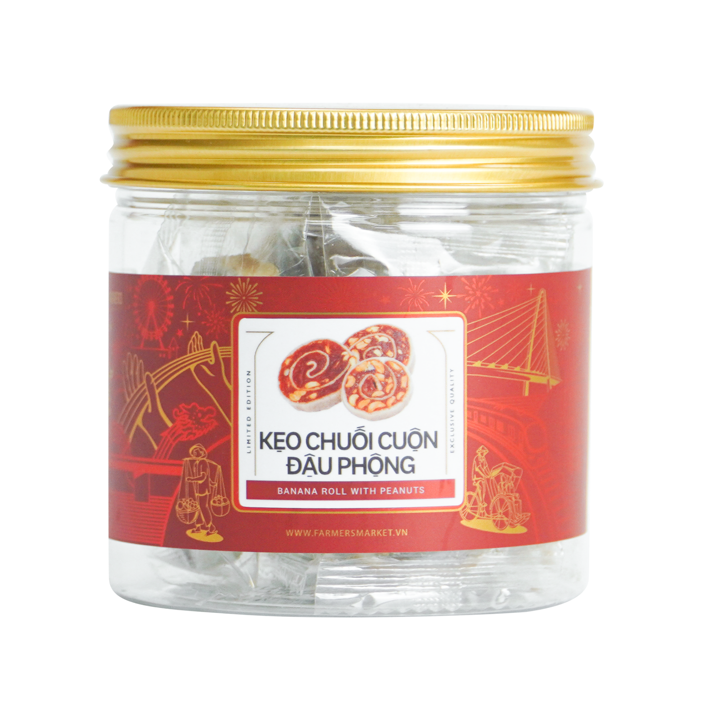 Kẹo chuối cuộn đậu phộng Farmers Fine Foods 90 g ( Hủ nhựa )
