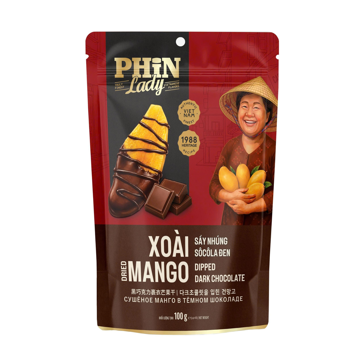 Xoài Sấy Nhúng Socola Đen Phin Lady 100g (Túi zip)