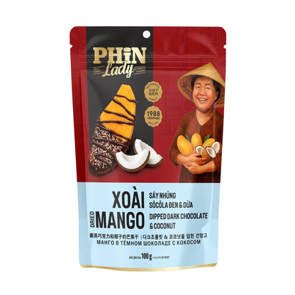 Xoài Sấy Nhúng Socola Đen & Dừa Phin Lady 100g (Túi zip)