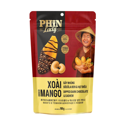 Xoài Sấy Nhúng Socola Đen & Hạt Điều Phin Lady 100g (Túi zip)
