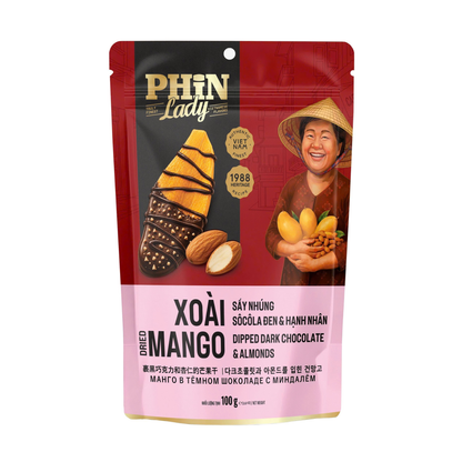 Xoài Sấy Nhúng Socola Đen & hạnh nhân Phin Lady 100g (Túi zip)