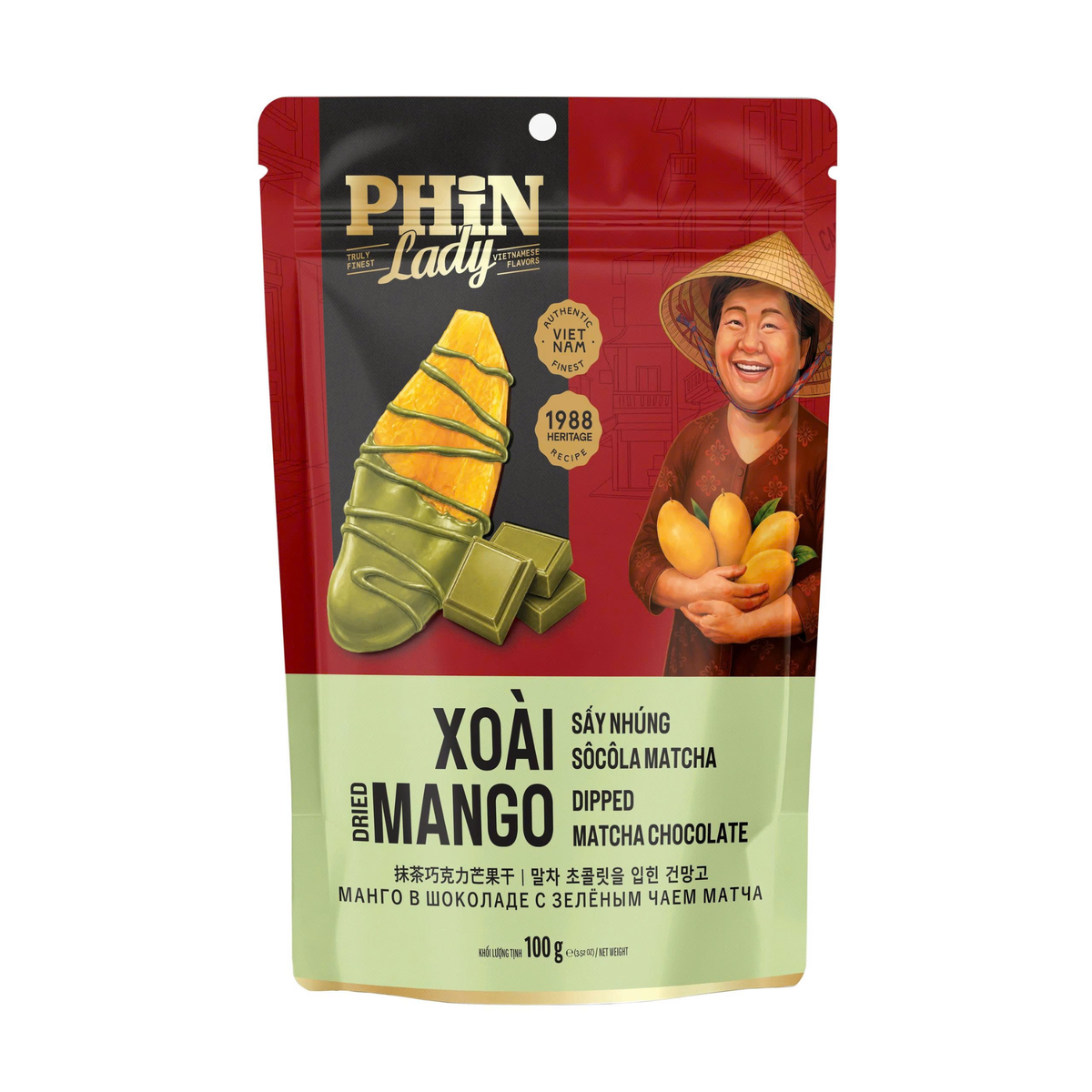Xoài Sấy Nhúng Socola Trà Xanh Phin Lady 100g ( Túi zip)
